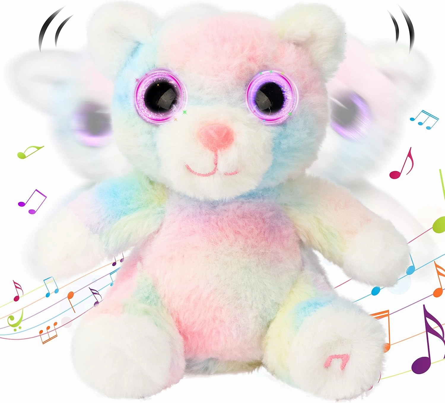 Hopearl Singing Baby Cat with Big Light up Eyes Glowing Shaking Dancing Plush Toy Kitty Interactive Stuffed Animal Kitten Early Learning Gifts for Toddlers, White, 8''