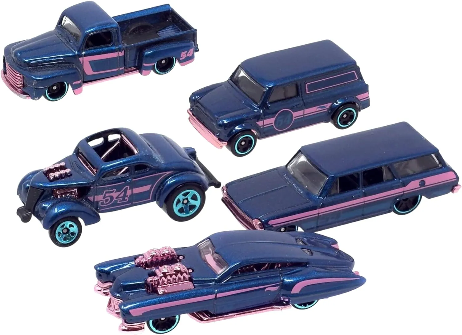 Hot Wheels 2022 Pearl and Chrome 54th Anniversary Complete Set of 5 Diecast Vehicles