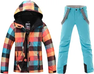 HOTIAN Ski jacket Snowboard Jacket Womens High Windproof Colorful Snow Jacket Pants Set