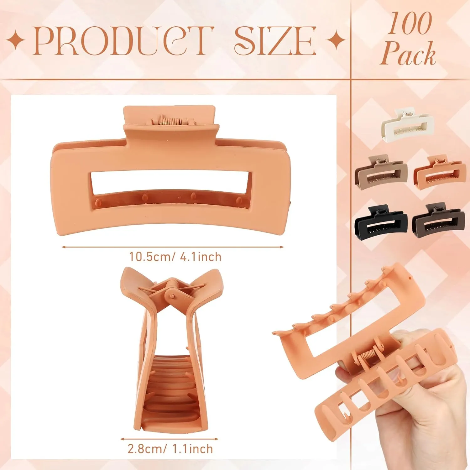 Hotop 50 Pcs Cute Hair Claw Clips Set Nonslip Square Clips Colorful Rectangle Hair Accessories for Women(4.1 Inch,Neutral Color)