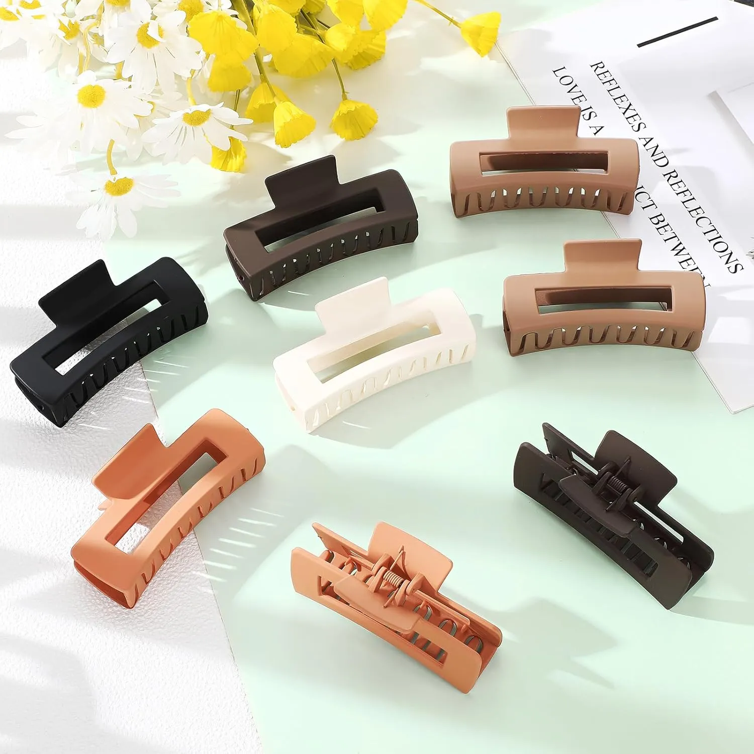 Hotop 50 Pcs Cute Hair Claw Clips Set Nonslip Square Clips Colorful Rectangle Hair Accessories for Women(4.1 Inch,Neutral Color)
