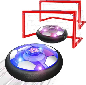 Hover Soccer Ball Set Kids Toys, Two Rechargeable Soccer Balls with LED Lights and Foam Bumper, Air Powered Hover Balls with 2 Goals for Boys and Girls Ages 3 4 5 6 7 8-12 Indoor/Outdoor Games