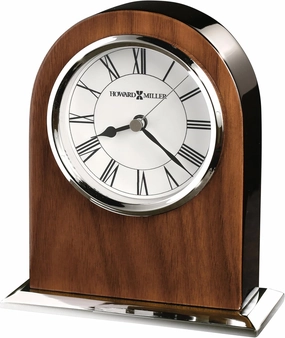 Howard Miller Palermo Tabletop Clock – High-Gloss Wooden Veneer Arch Desk Clock with Quiet Ticking, Roman Numerals, and Chrome Base for Versatile Modern Home or Office Décor Accent
