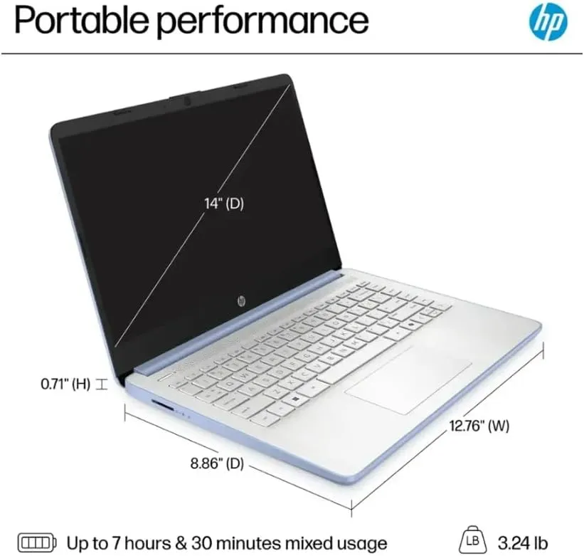 HP 2025 Student Business Laptop, Intel Processor N150(up to 3.6 GHz), 14 Inch LED Screen,16G RAM, 128GB Storange,1 Year Office 365, Windows 11 Home,Sky Blue w/YYY Accessories