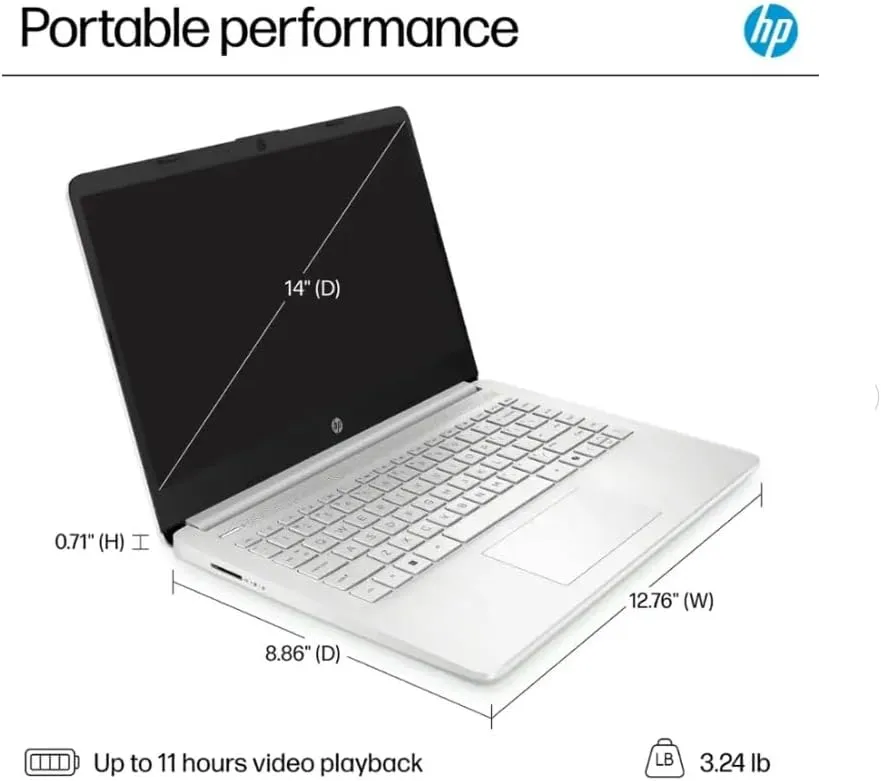 HP 2025 Student Business Laptop, Intel Processor N150(up to 3.6 GHz), 16G RAM, 128GB Storange, 14 Inch LED Screen,1 Year Office 365, Windows 11 Home,Silver,w/BTP Accessories