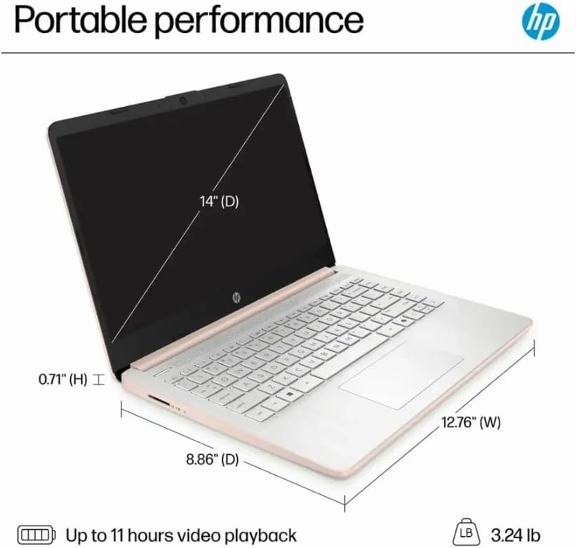 HP 2025 Student Laptop, Intel Processor N150(up to 3.6 GHz), 14 Inch LED Screen,16G RAM, 256GB Storange (128GB UFS 128GB MSD),1 Year Office 365, Windows 11 Home,w/YYY Accessories,Rose Gold