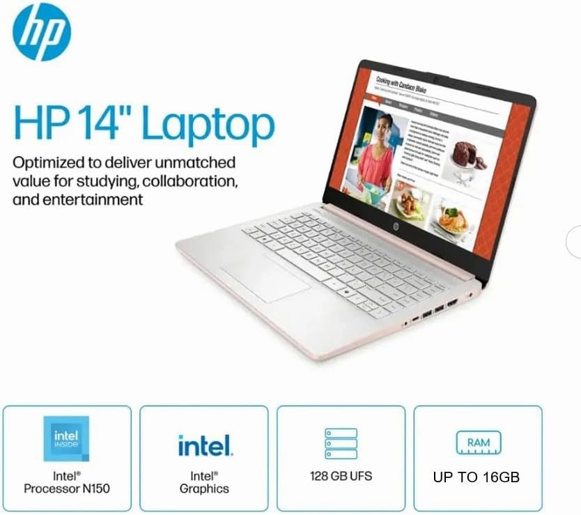 HP 2025 Student Laptop, Intel Processor N150(up to 3.6 GHz), 14 Inch LED Screen,16G RAM, 256GB Storange (128GB UFS 128GB MSD),1 Year Office 365, Windows 11 Home,w/YYY Accessories,Rose Gold