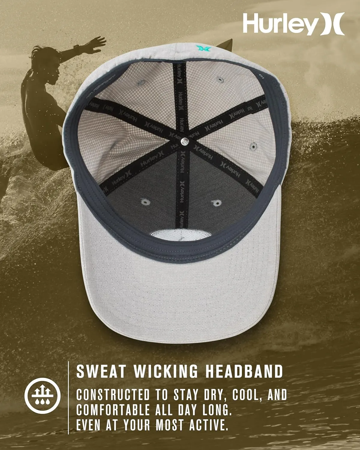 Hurley Men's Caps - Flexfit and Quick-Dry Phantom Baseball Caps for Men with Sweatband - Classic Mens Trucker Hats (S-XL)