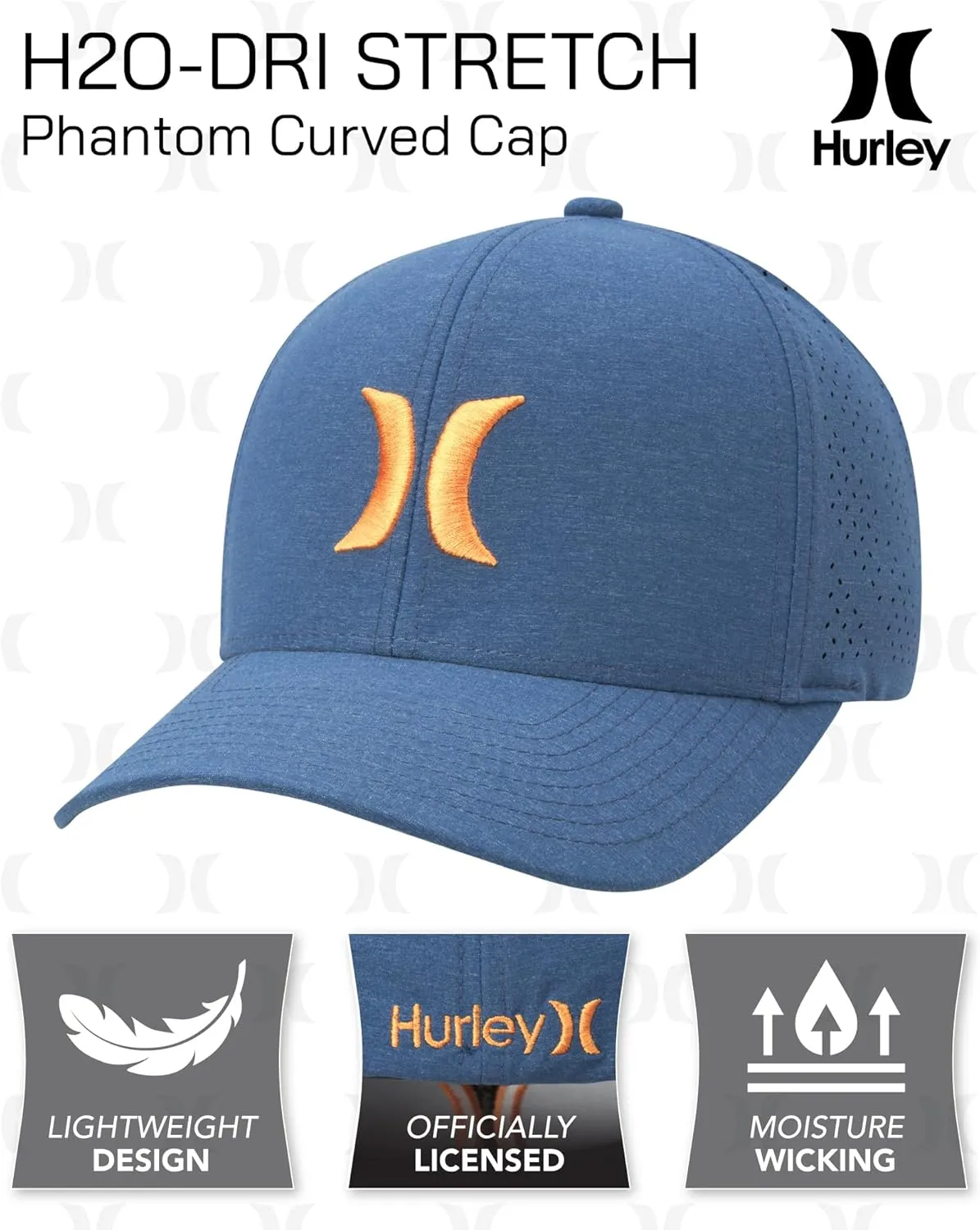 Hurley Men's Caps - Flexfit and Quick-Dry Phantom Curved Baseball Caps for Men - Classic Mens Trucker Hats (S-XL)