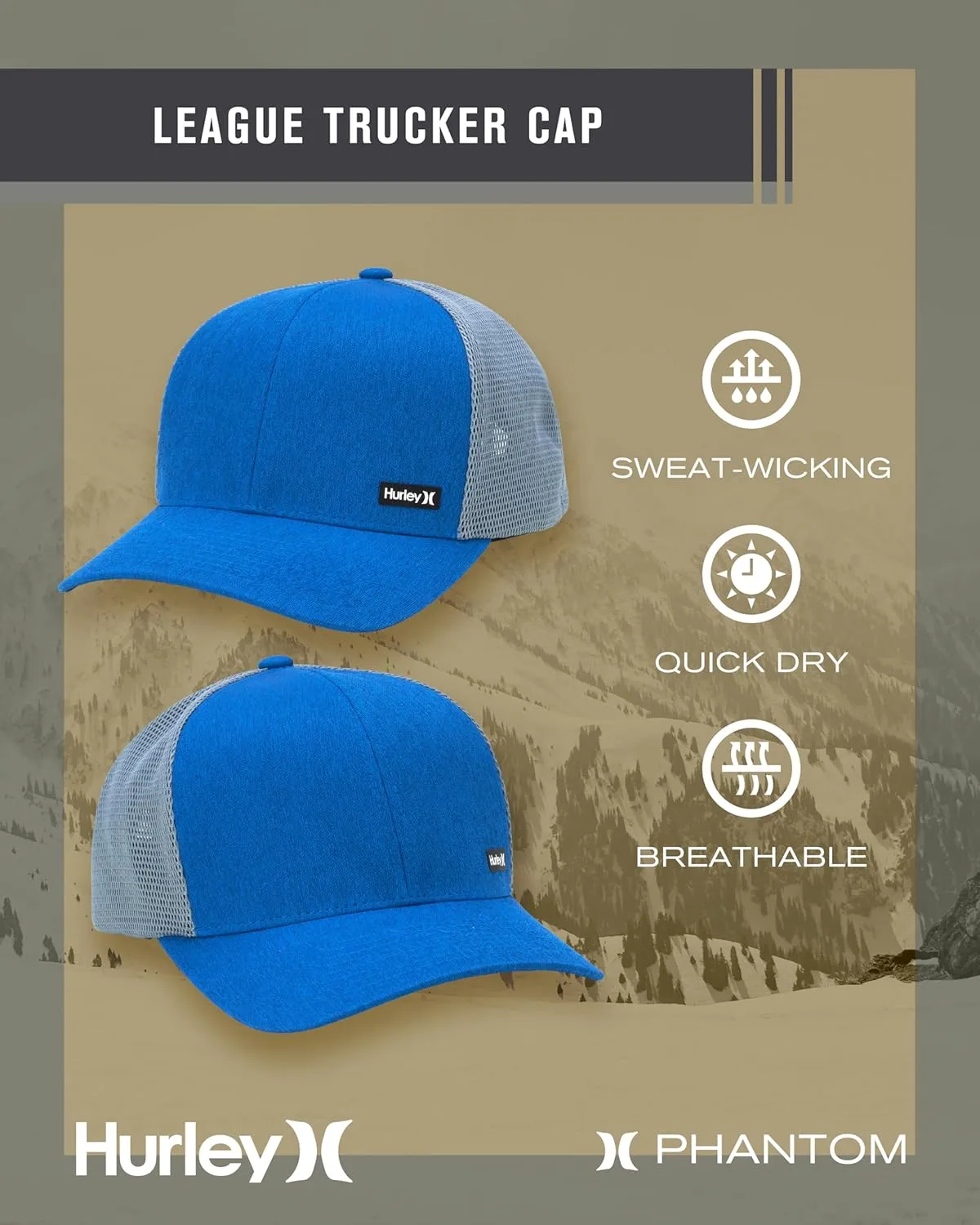Hurley Men's Caps - H2O-Dri League Baseball Caps for Men with Snapback Closure - Classic Mens Trucker Hats (S-XL)