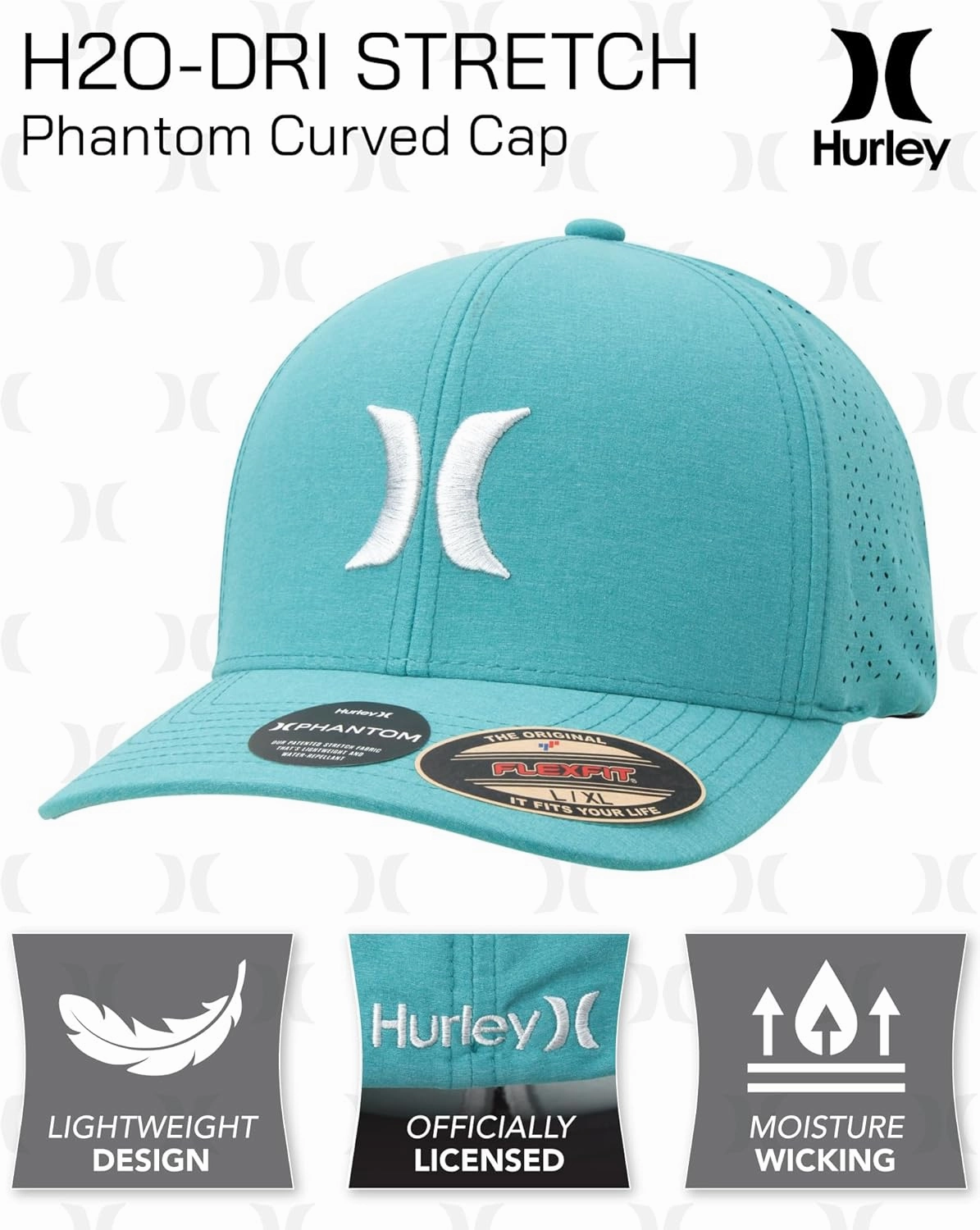 Hurley Men's Caps - Flexfit and Quick-Dry Phantom Curved Baseball Caps for Men - Classic Mens Trucker Hats (S-XL)