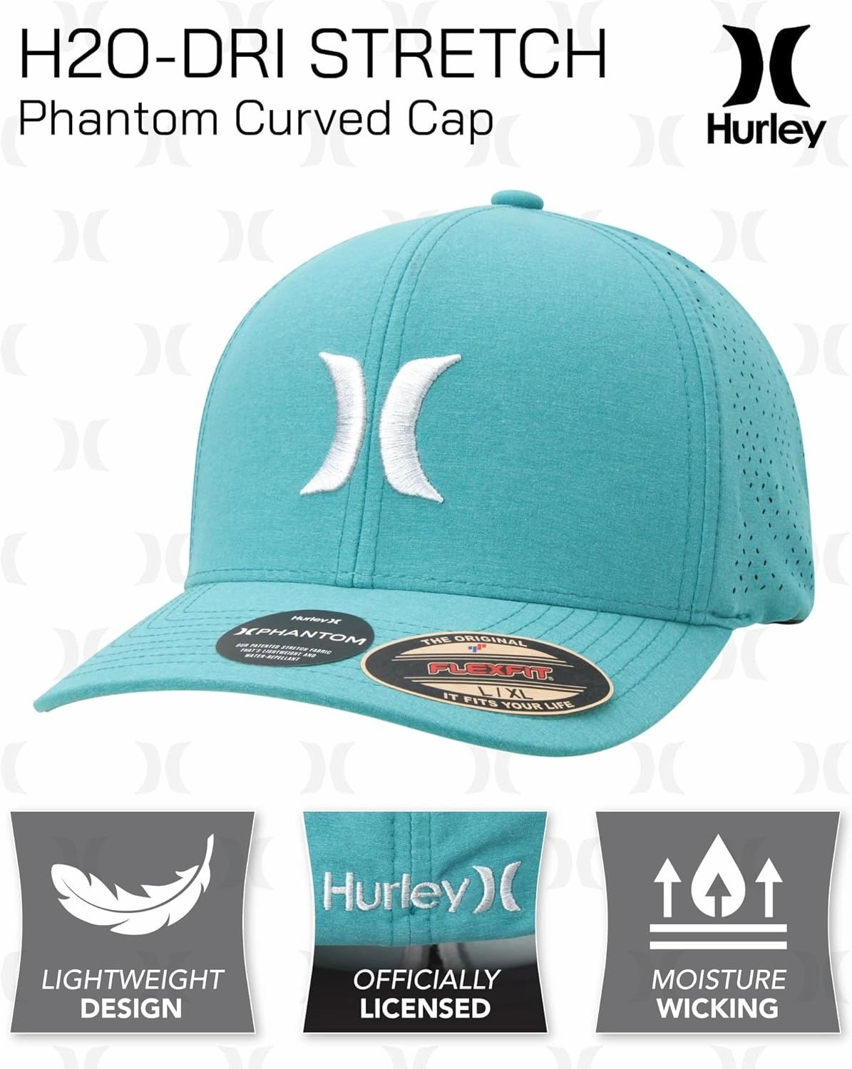 Hurley Men's Caps - Flexfit and Quick-Dry Phantom Curved Baseball Caps for Men - Classic Mens Trucker Hats (S-XL)