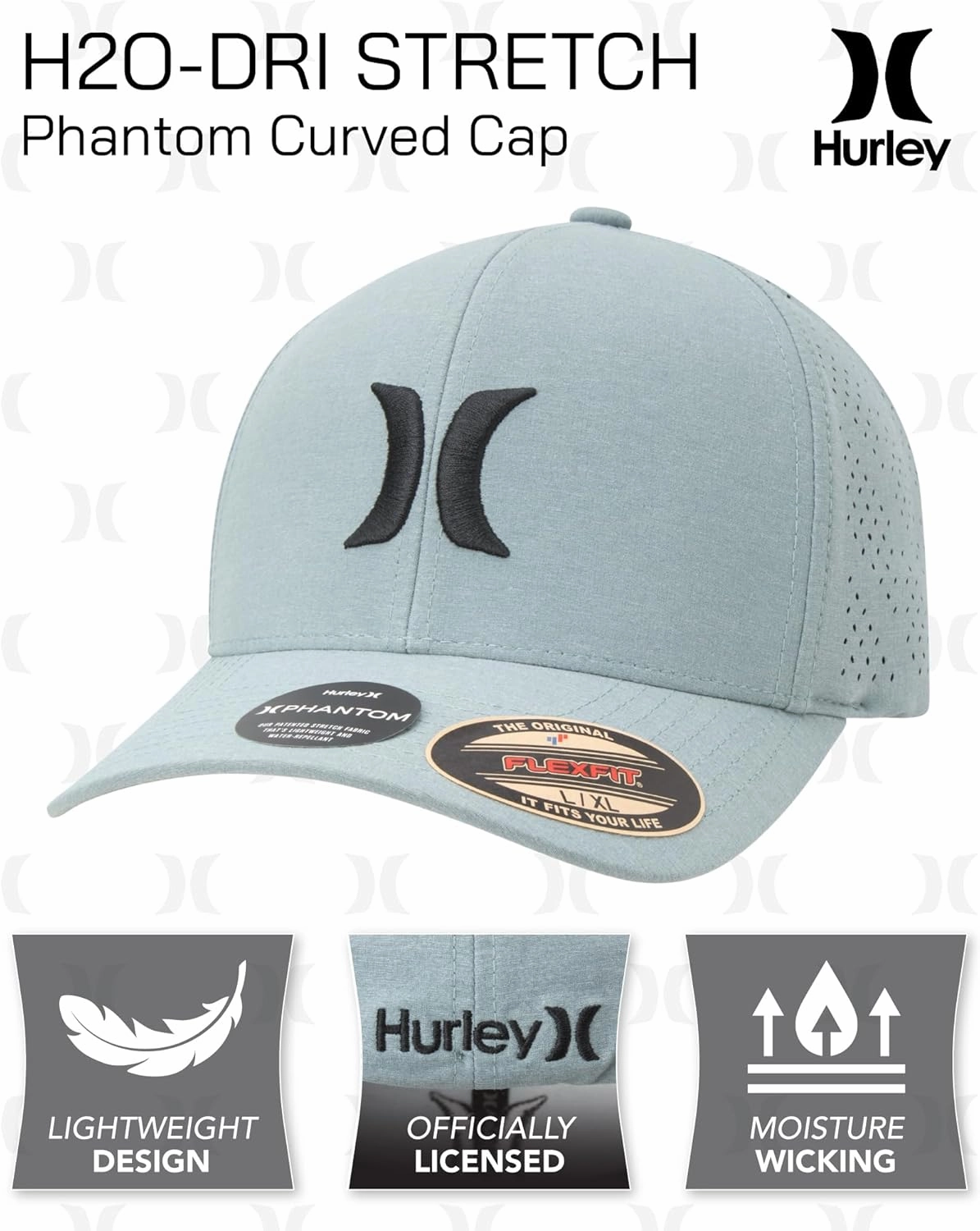 Hurley Men's Caps - Flexfit and Quick-Dry Phantom Curved Baseball Caps for Men - Classic Mens Trucker Hats (S-XL)