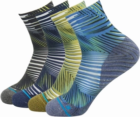 HUSO Mens Womens Quick Dry Striped Print Running Hiking Athletic Quarter Ankle Socks 3, 4, 6 Pairs