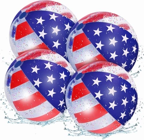 HyDren 4-Piece Patriotic Ball, 16" Inflatable Beach Balls with Sparkle Stars, for Pool, Beach and Sea Party Favor, Birthday, Independence Day, Children and Adults, Unisex, PVC, Multicolor