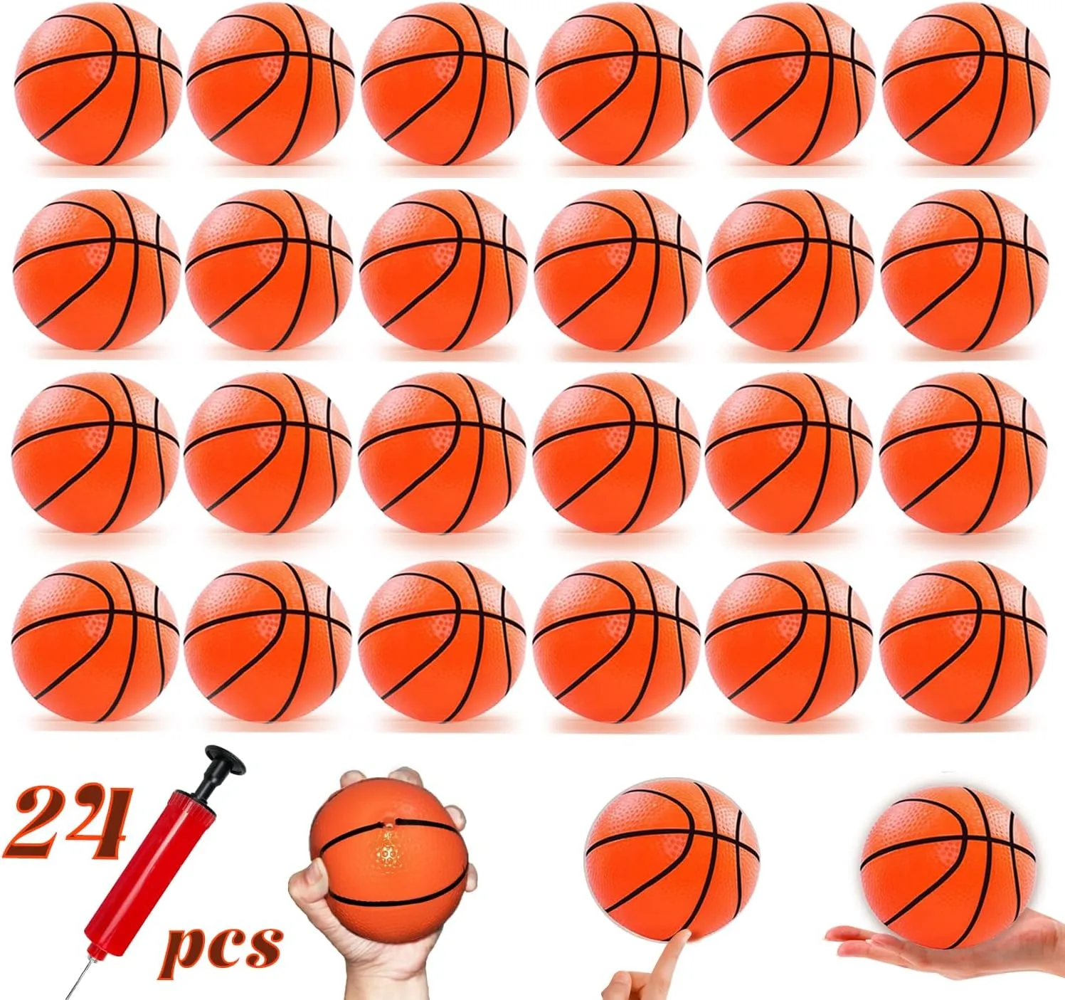 Hymaz 24 Pack 4 inch Mini Basketball Ball, small basketball with Pump for kids,Toddlers Great Gifts, Inflatable Toys Rubber ball for Basketballs Hoop, for Indoors Outdoors Pool Party Theme Favors game