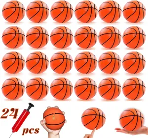 Hymaz 24 Pack 4 inch Mini Basketball Ball, small basketball with Pump for kids,Toddlers Great Gifts, Inflatable Toys Rubber ball for Basketballs Hoop, for Indoors Outdoors Pool Party Theme Favors game
