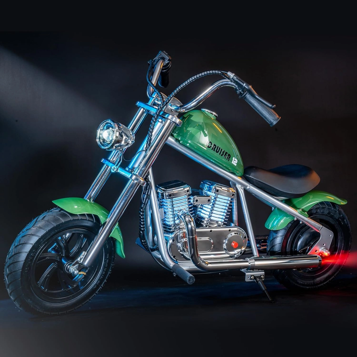 Hyper GoGo Cruiser 12 Deluxe,Kids Electric Motorbike with App and Music Player,Simulated Fog Emission,Colorful Ambient Light,Anodized Frameset(Green)