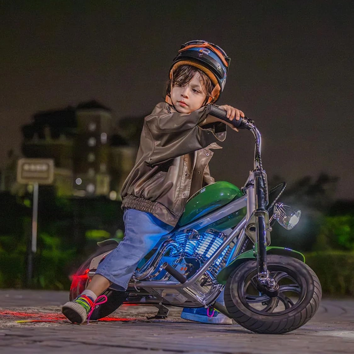 Hyper GoGo Cruiser 12 Deluxe,Kids Electric Motorbike with App and Music Player,Simulated Fog Emission,Colorful Ambient Light,Anodized Frameset(Green)
