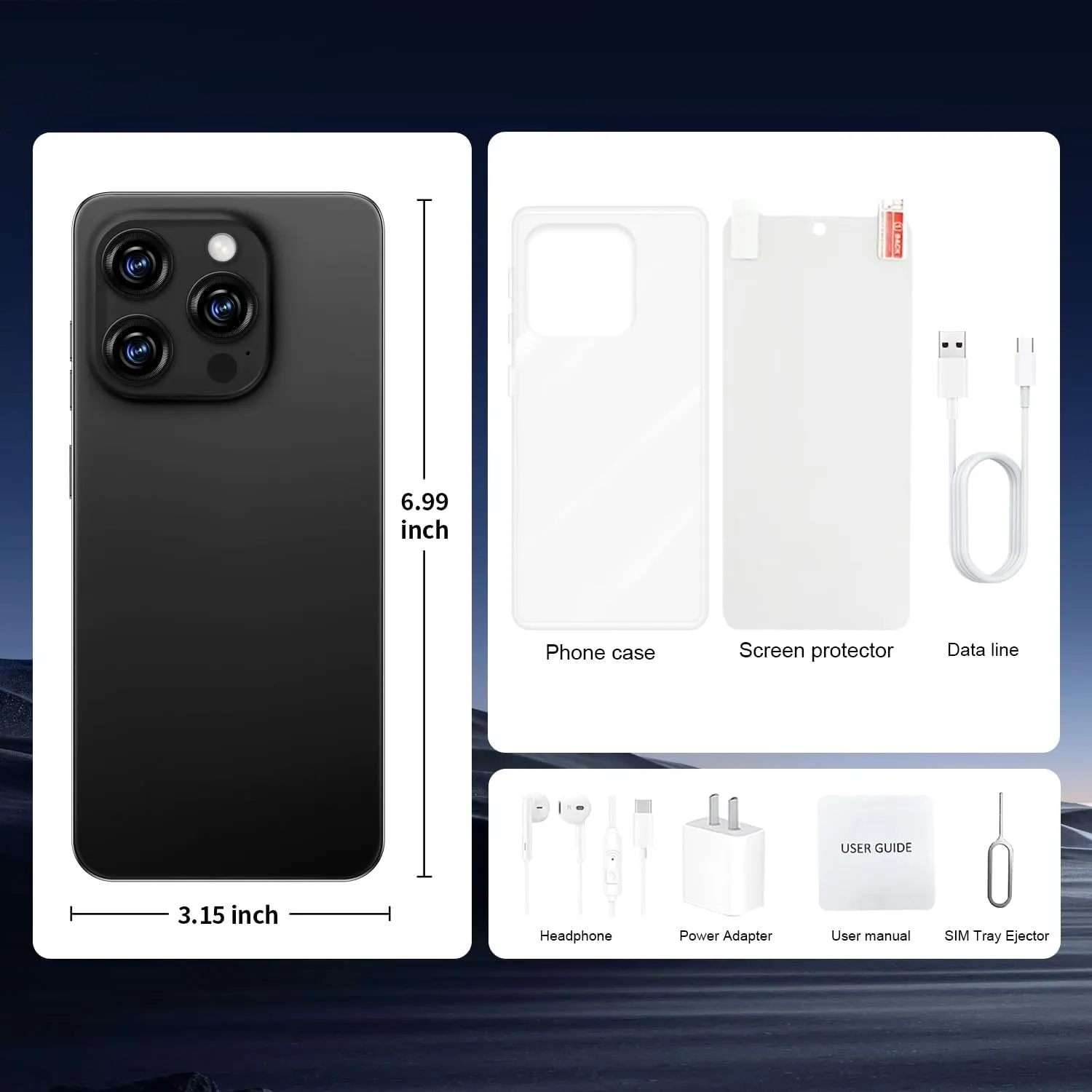 I16 PROMAX 5G Cell Phone,Smartphone Unlocked Cell Phone 8GB 256GB/6.99" Display/68MP 108MP Camera/7000 mAh Battery Super Endurance, Dual SIM Card/Face Unlock/GPS (Black)