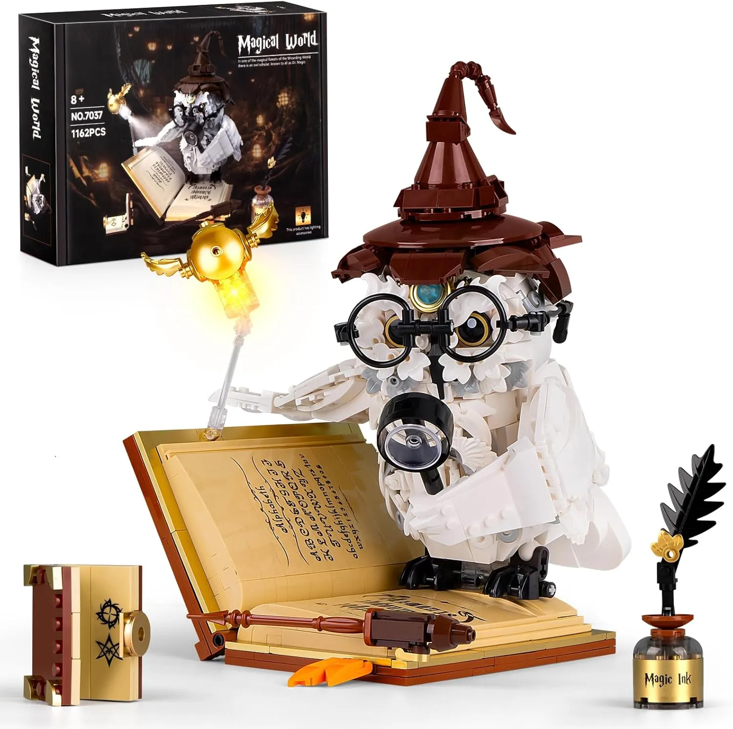 Ideas Magic World Owl Building Set, MOC Creative Bird Animal Building Set with Light, Collectible Hary Bird Model Toys Gifts for Kids Adults 8  (1162 PCS)