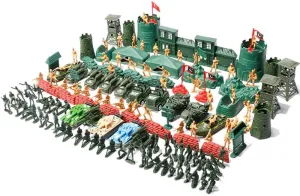 ikasus Military Toys Set for Boys, Army Men Military Soldier Playset Plastic Army Men Toy Soldiers Military Figures and Accessories with Vehicles, Aircraft, Boats, Tree, Wall, Helicopters, 150Pcs