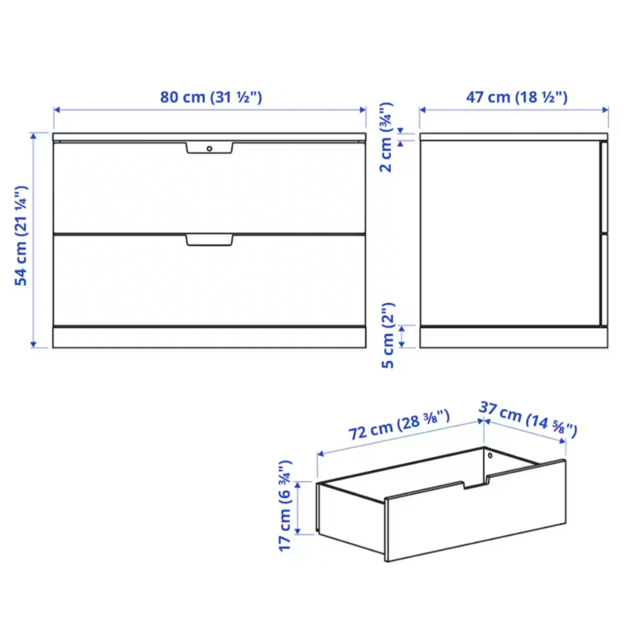 Ikea Nordli Chest of 2 Drawers, 80x54cm, White