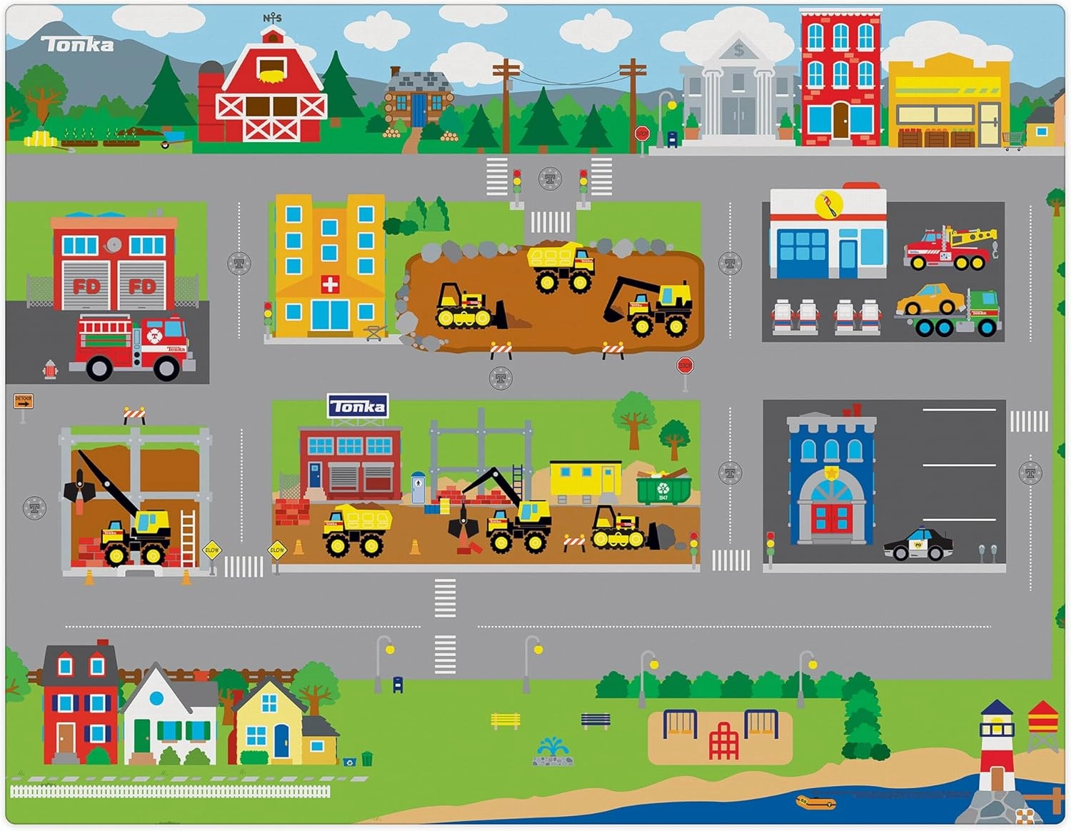 Imaginmat: Jumbo - Tonka - Floor Playmat & 2 Toy Cars, 47 x 61, 2 Character Vehicles, Durable EVA Foam Mat, Portable Design, Licensed, Kids Ages 3 