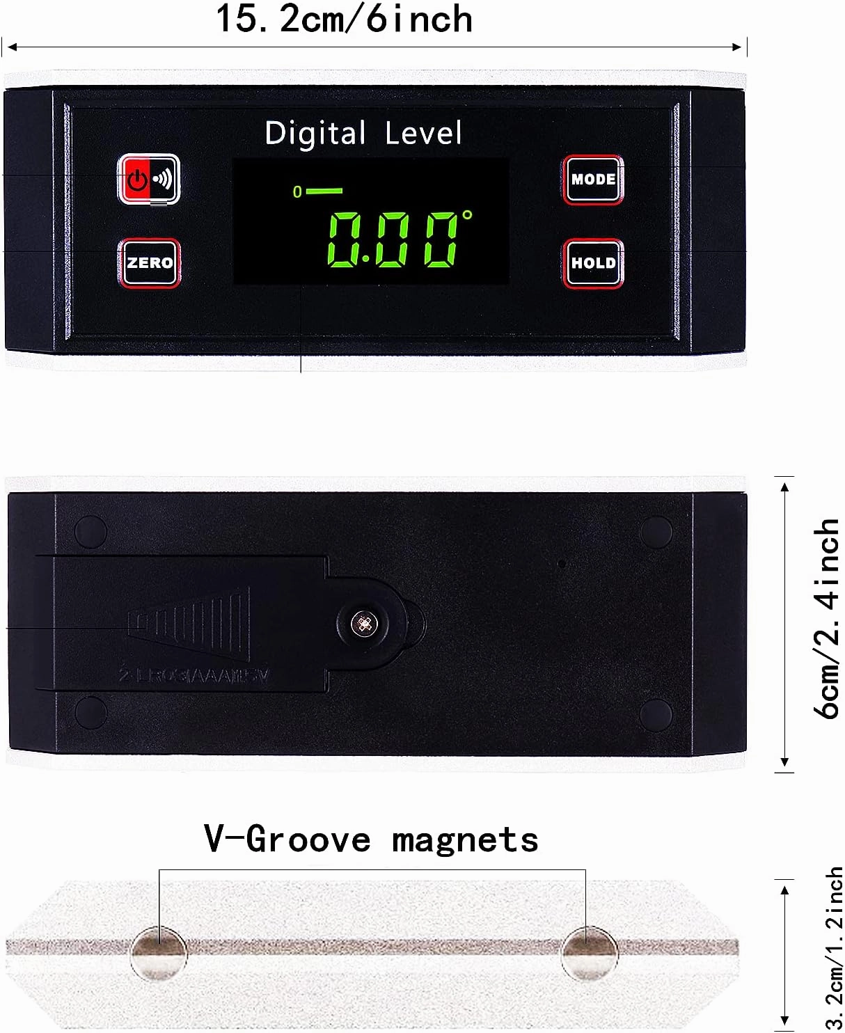 Inclinometer, Digital Protractor/Level/Angle Finder and Gauge Tools with V-Groove Magnetic Base and Backlight - Dust and Waterproof IP65 Precision Smart Level（Not include battery）