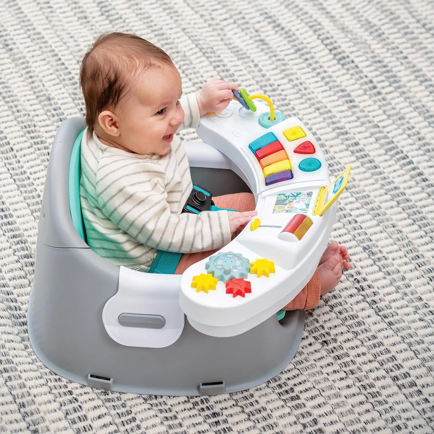 Infantino Music & Lights 3-In-1 Discovery Seat and Booster - Convertible, Infant Activity and Feeding Seat with Electronic Piano for Sensory Exploration, for Babies and Toddlers, Teal