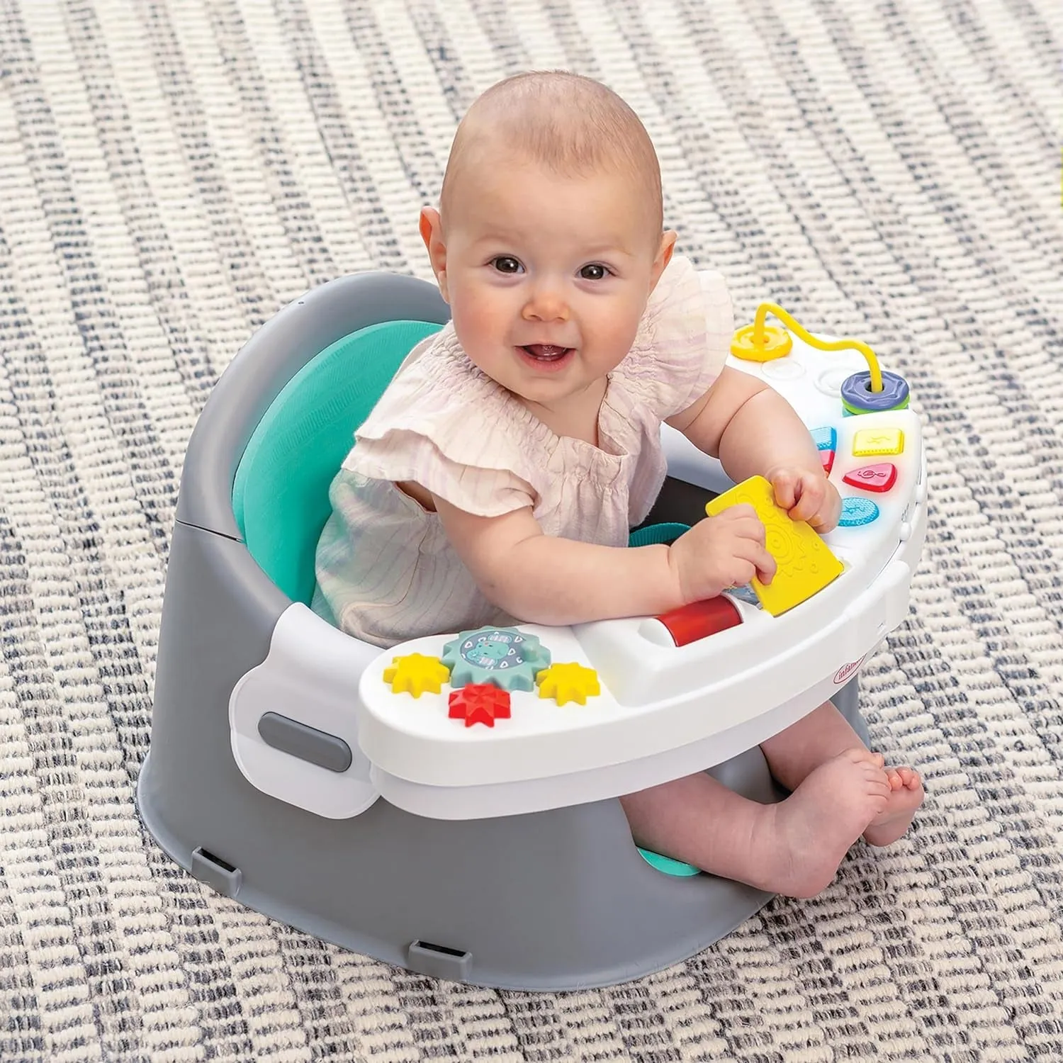 Infantino Music & Lights 3-In-1 Discovery Seat and Booster - Convertible, Infant Activity and Feeding Seat with Electronic Piano for Sensory Exploration, for Babies and Toddlers, Teal