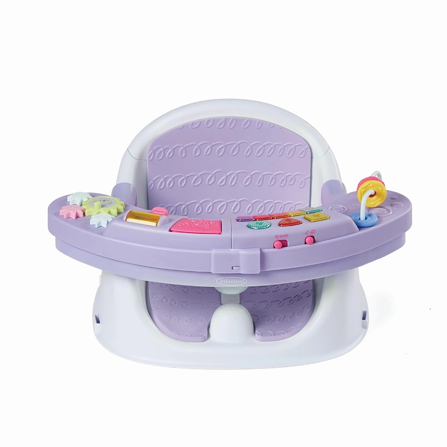 Infantino Music & Lights 3-in-1 Discovery Seat and Booster with Piano - Convertible Infant Activity, Feeding Seat and Table Booster, Lavender and Teal
