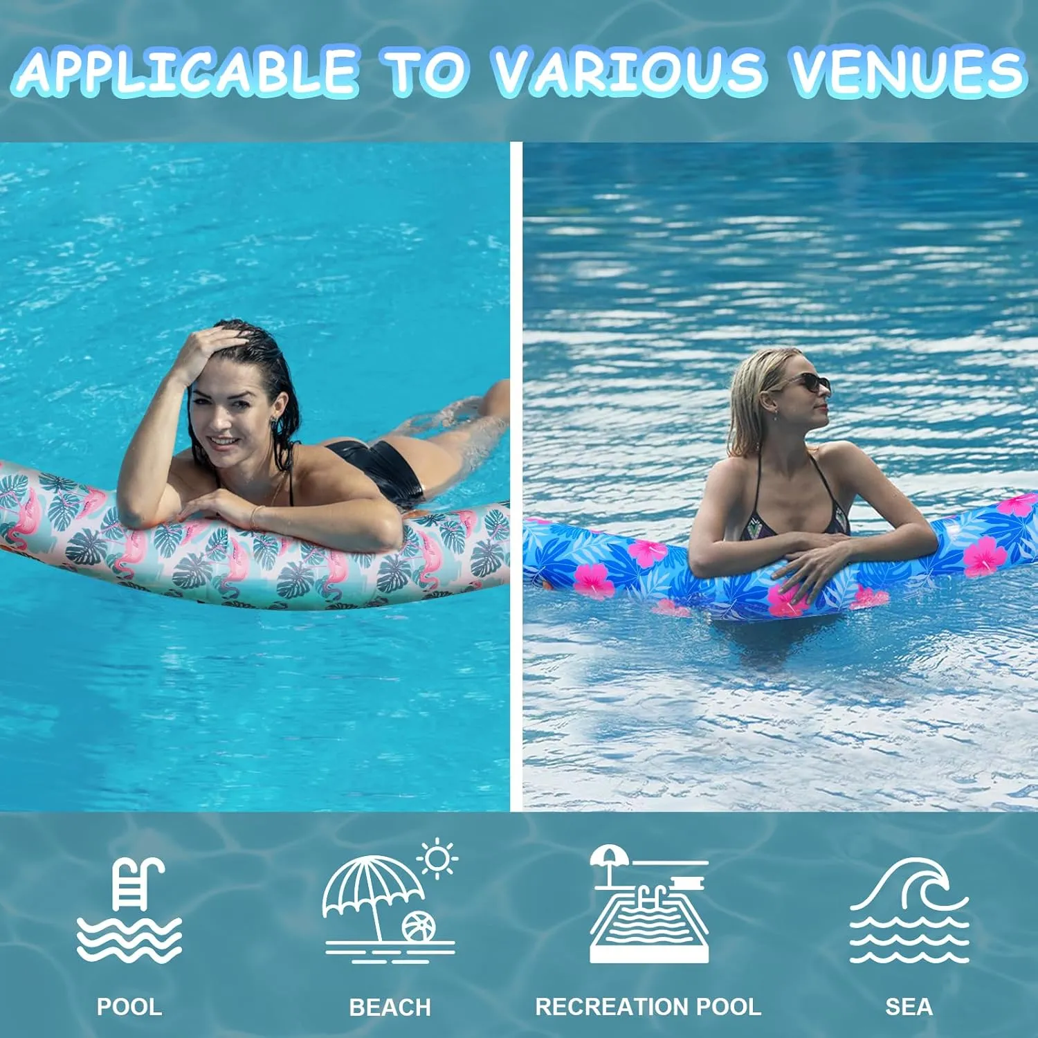 Inflatable Swimming Pool Noodle, 2 Pack Soft Fabric Quick Drying Covered Large Pool Floats Noodles, Premium Buoyancy Swim PoolFloats with Portable Storage Bag for Pool Party Toy
