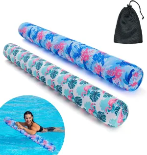 Inflatable Swimming Pool Noodle, 2 Pack Soft Fabric Quick Drying Covered Large Pool Floats Noodles, Premium Buoyancy Swim PoolFloats with Portable Storage Bag for Pool Party Toy