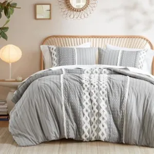 INK IVY Comforter for King Size Bed, Chenille Tufted, Breathable Cotton Comforter Set King, All Season Modern Boho Comforter with Farmhouse Bedding Flare, 2 Matching Shams, King Gray 3 Piece