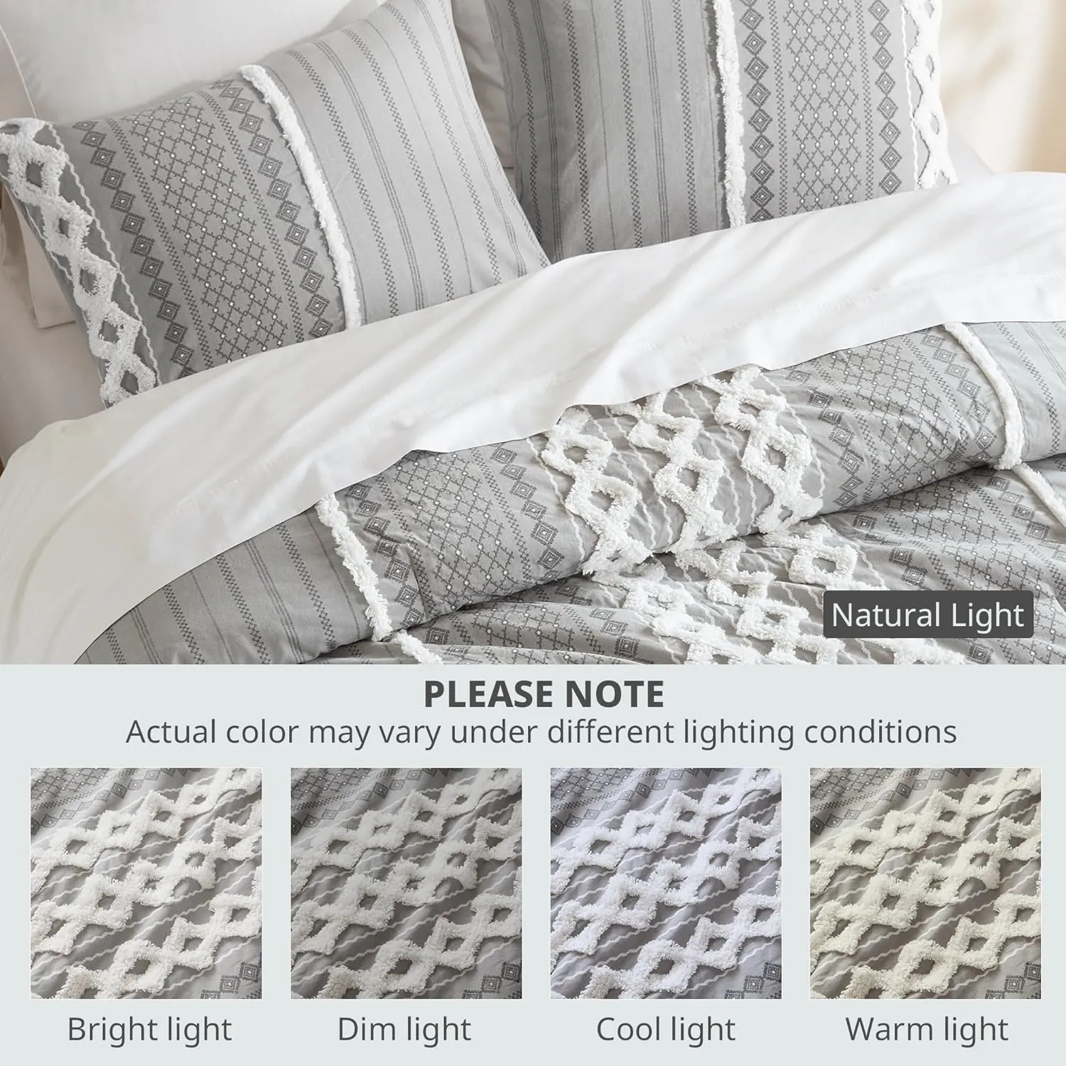 INK IVY Comforter for King Size Bed, Chenille Tufted, Breathable Cotton Comforter Set King, All Season Modern Boho Comforter with Farmhouse Bedding Flare, 2 Matching Shams, King Gray 3 Piece