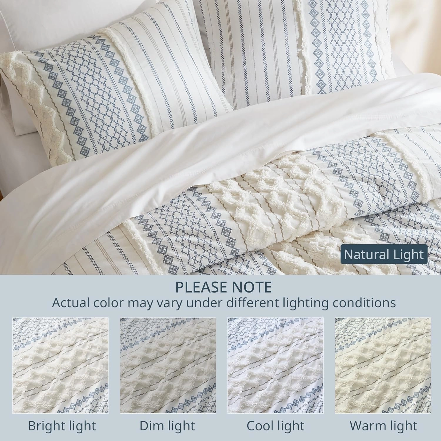 INK IVY Comforter for King Size Bed, Chenille Tufted, Breathable Cotton Comforter Set King, All Season Modern Boho Comforter with Farmhouse Bedding Flare, 2 Matching Shams, King White/Navy 3 Piece