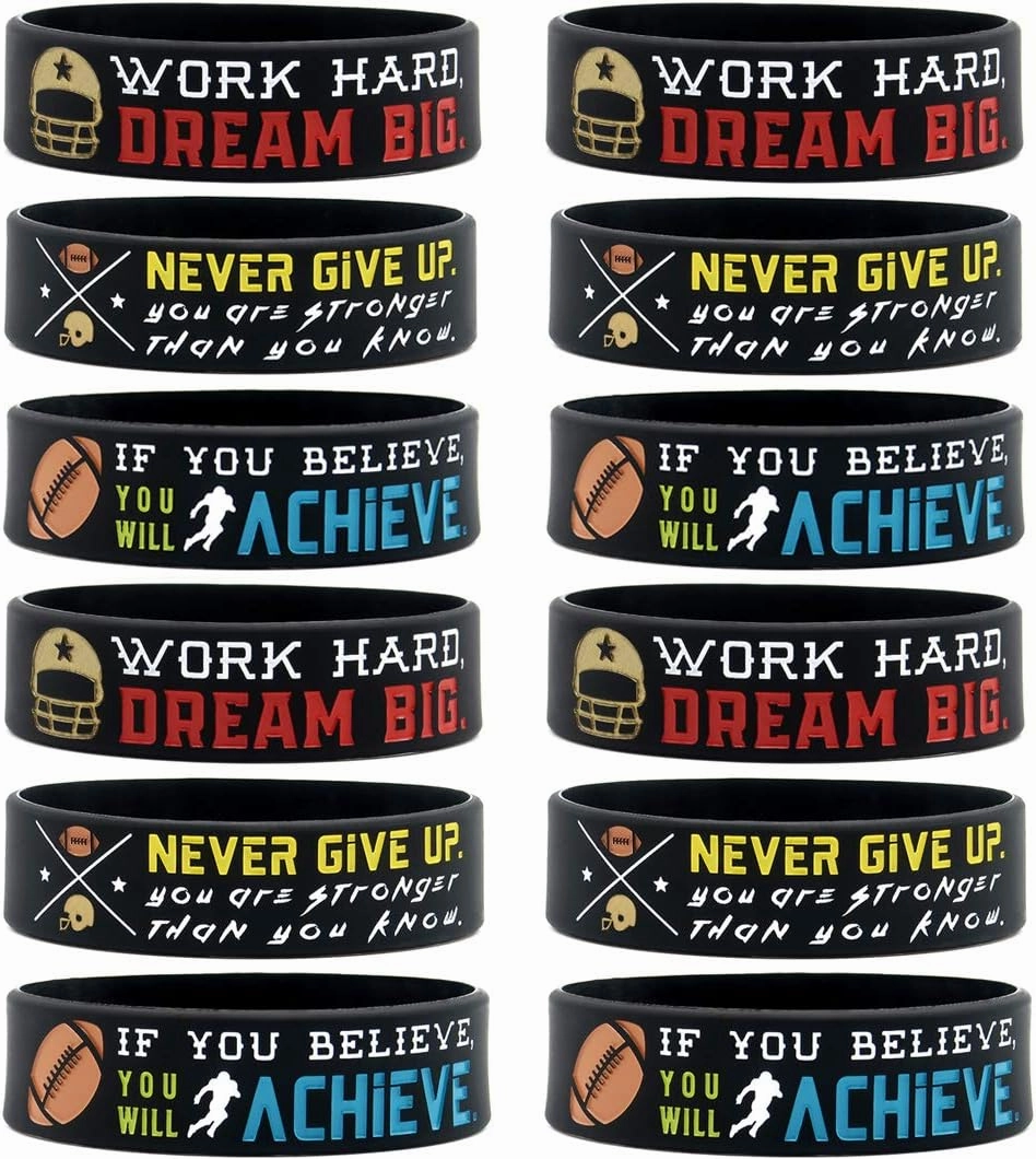 Inkstone (12-pack) Football Wristbands with Motivational Quotes - Wholesale Bulk Football Bracelets for Football Theme Party Favors Supplies Gifts for Football Team - Unisex for Men Women