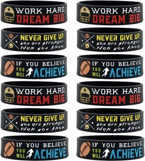 Inkstone (12-pack) Football Wristbands with Motivational Quotes - Wholesale Bulk Football Bracelets for Football Theme Party Favors Supplies Gifts for Football Team - Unisex for Men Women