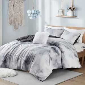 Intelligent Design Boho Tie Dye Comforter Set - 4 Piece Cassiopeia Queen Sham, Pillow Full/Queen, Charcoal