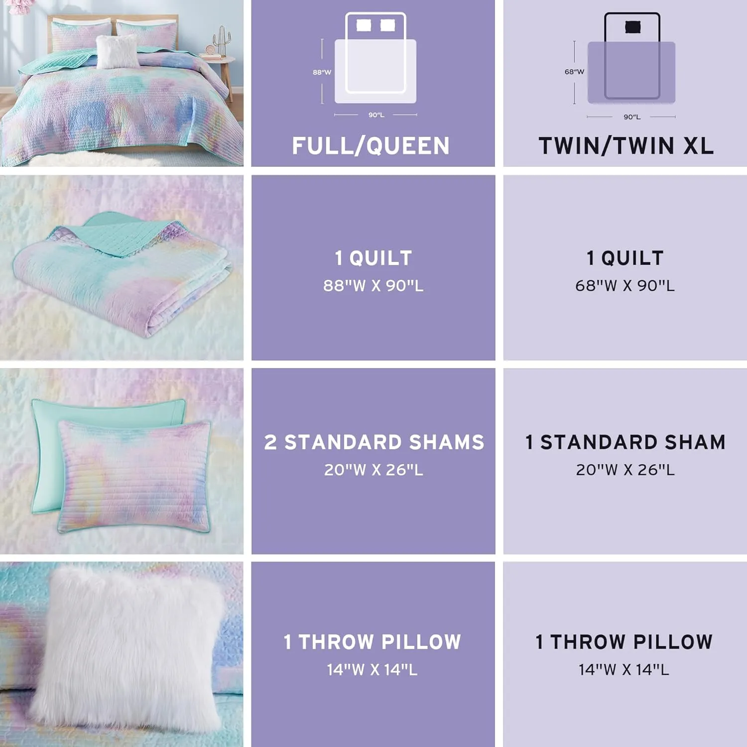 Intelligent Design Queen Quilt Set Boho Quilt Set, Watercolor Tie-Dye Coverlet Set, Casual & Trendy Quilted Lightweight Bedspread, All Season Bed Set, Shams, Cassiopeia, Full/Queen, Pink/Blue 4 Piece