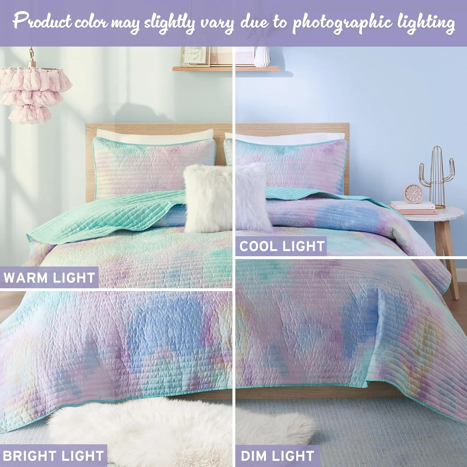 Intelligent Design Queen Quilt Set Boho Quilt Set, Watercolor Tie-Dye Coverlet Set, Casual & Trendy Quilted Lightweight Bedspread, All Season Bed Set, Shams, Cassiopeia, Full/Queen, Pink/Blue 4 Piece