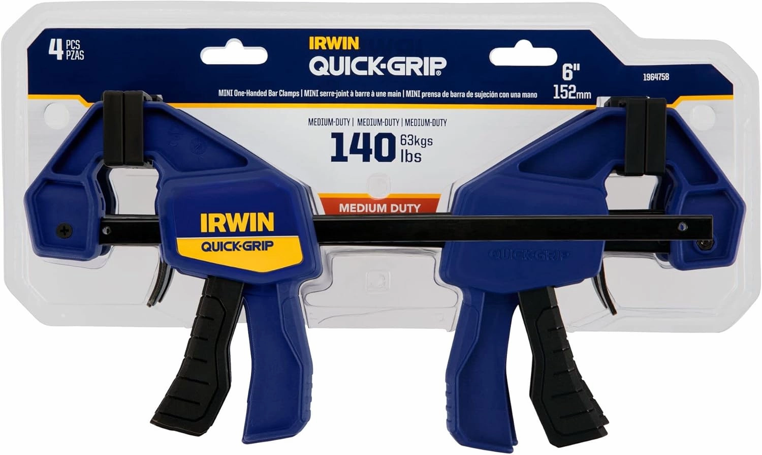 IRWIN QUICK-GRIP 1964758 One-Handed Mini Bar Clamp 4 Pack, 6"