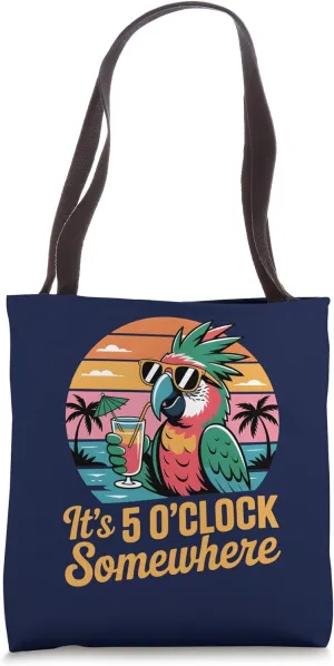 It's 5 O'clock Somewhere Retro Parrot Drinking Summer Bech Tote Bag