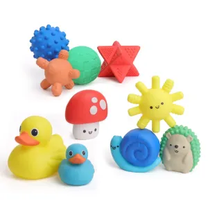 Itzy Ritzy 10-Piece Water Bath Toys Gift Set – Soft, Squeezable Multicolor Sensory Toy Set for Motor Skills, Imaginative Play, and Fun Bathtime Activities