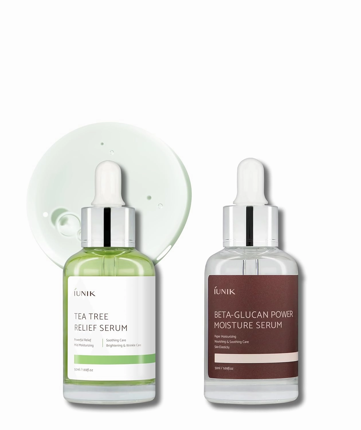 iUNIK 400,000ppm Beta Glucan Power Deep Moisture Serum & Tea Tree Relief Facial Serum Intense Hydration Mushroom Extracts Acne Treatment Soothing Moisturizing Nourishing Face Ampoule Essense Korean