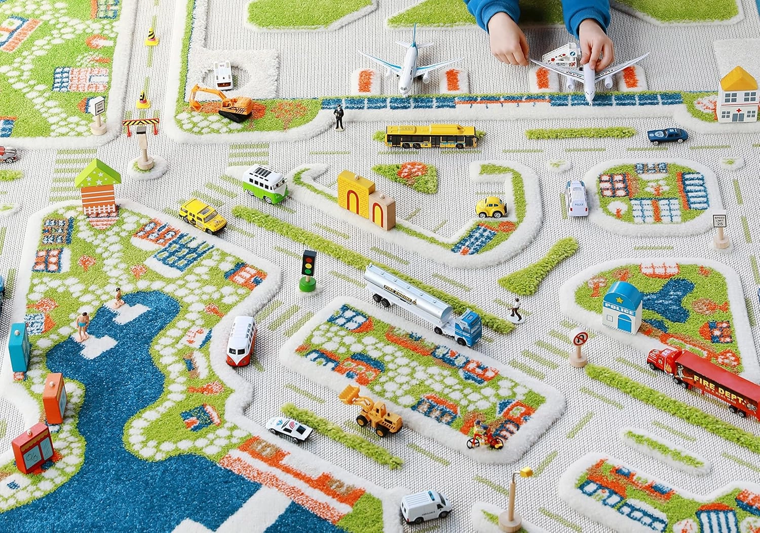 IVI Mini City Thick 3D Kids Play Mat Rug, 71" L x 53" W, Non-Toxic, Stain Resistant, Educational Montessori Activity Toys for Kids