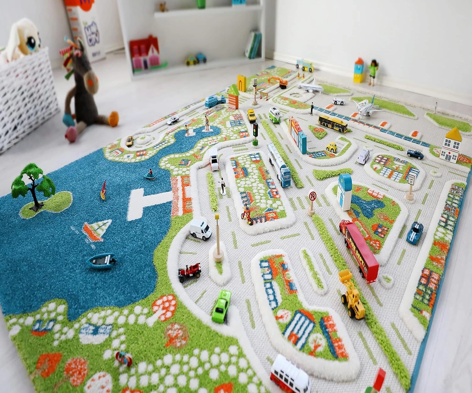 IVI Mini City Thick 3D Kids Play Mat Rug, 71" L x 53" W, Non-Toxic, Stain Resistant, Educational Montessori Activity Toys for Kids