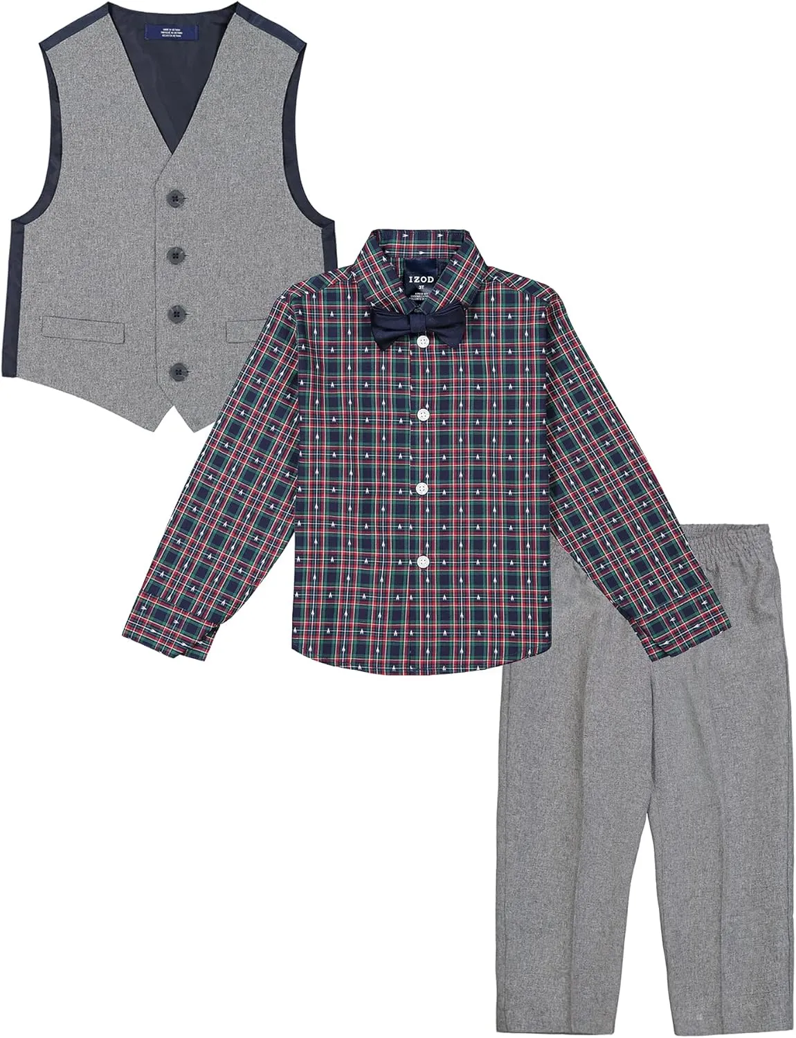 IZOD Boys' 4-Piece Set with Collared Dress Shirt, Tie, Vest, and Pants