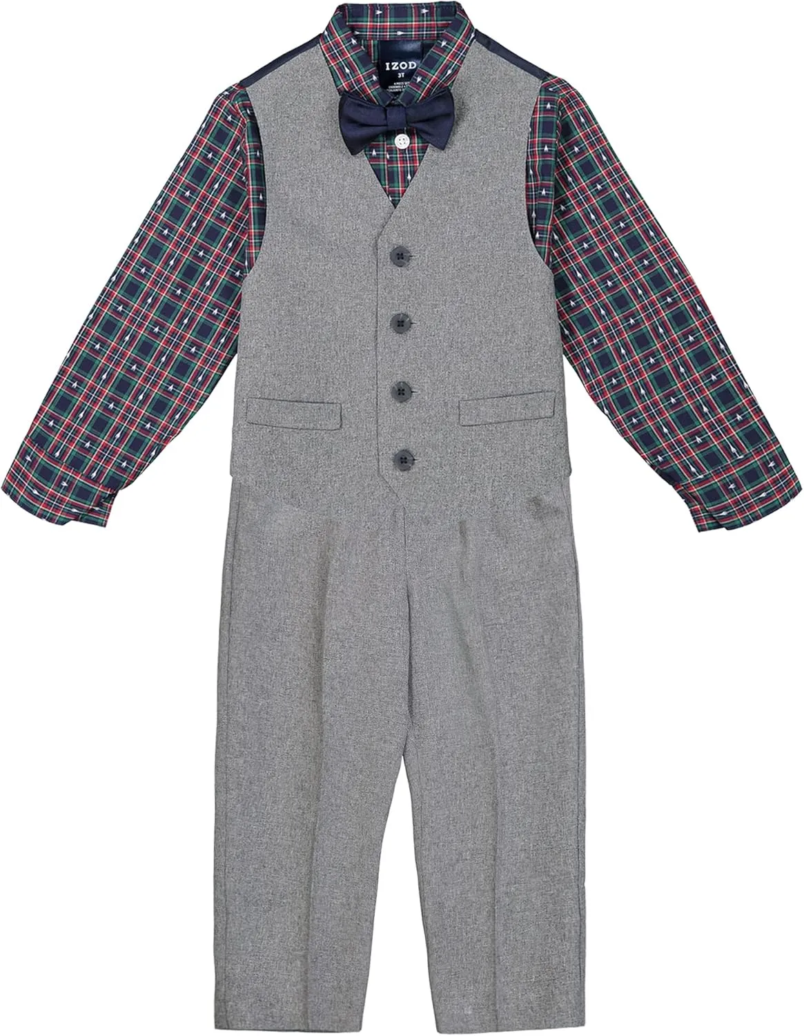 IZOD Boys' 4-Piece Set with Collared Dress Shirt, Tie, Vest, and Pants